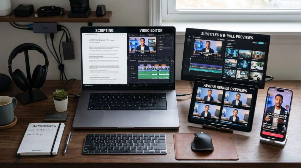 Faceless-Video mit B-Roll-Aufnahmen und Untertiteln am Monitor bearbeiten